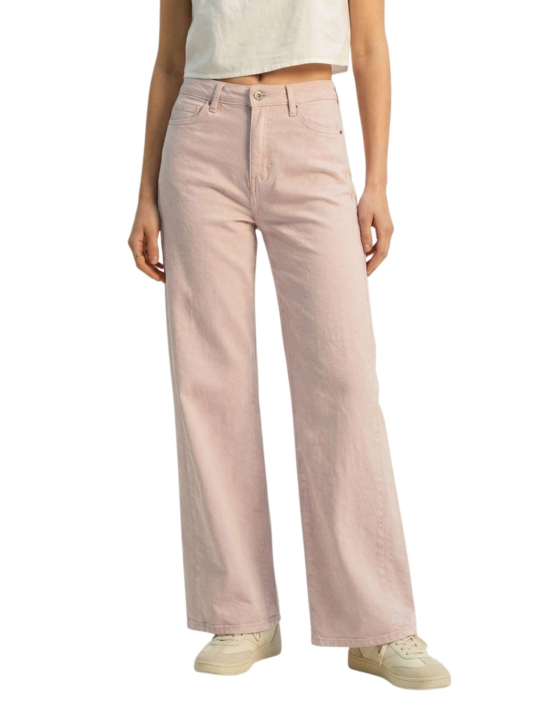 Pantalón de mezclilla blush pierna ancha para mujer con corte wide leg y tiro medio alto