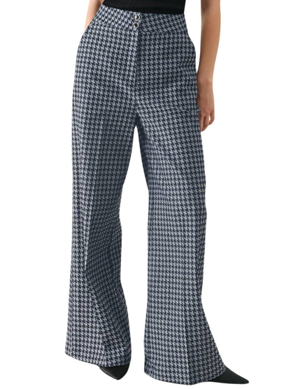 Pantalón recto denim pata de gallo para mujer vista frontal
