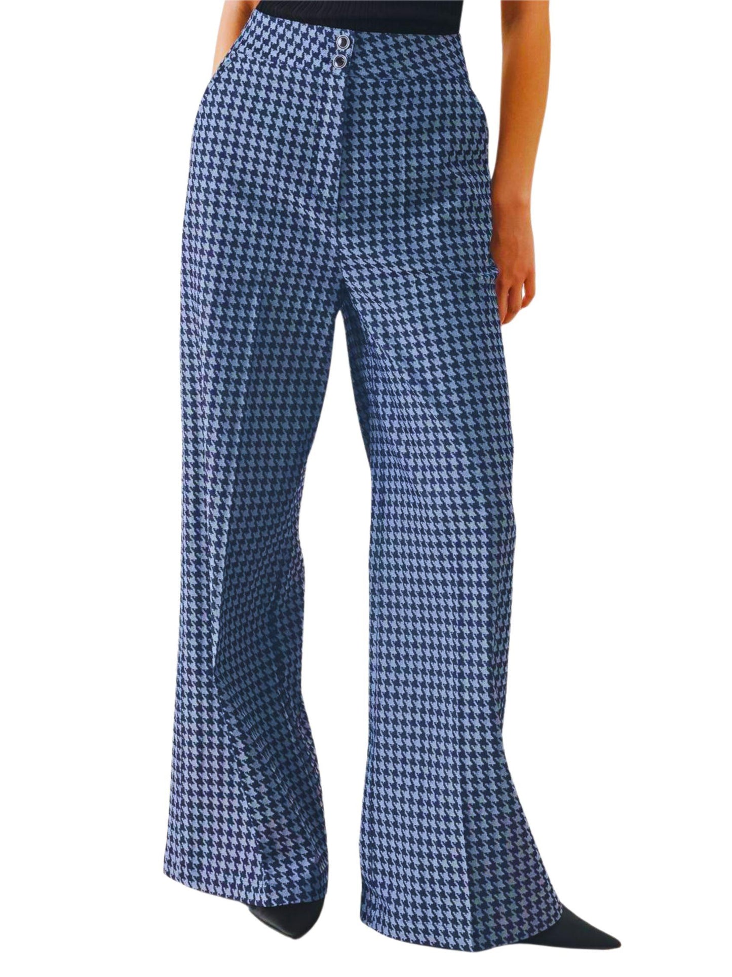 Pantalón recto denim pata de gallo para mujer vista frontal