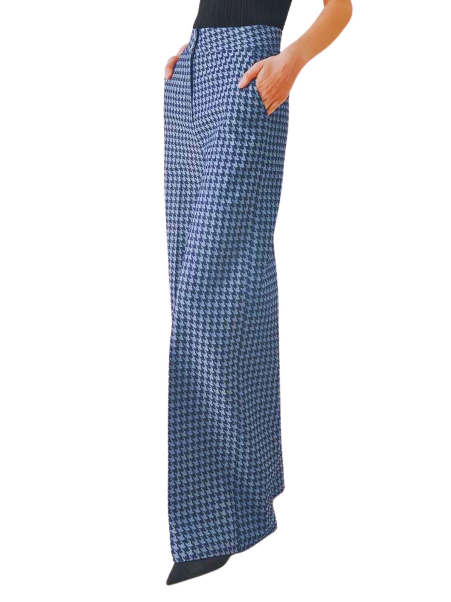 Pantalón recto denim pata de gallo para mujer vista lateral