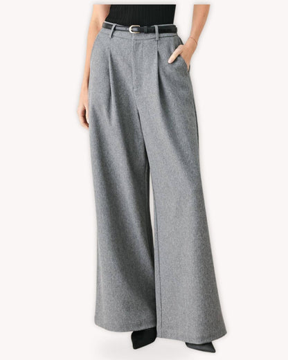 Pantalón sastre gris de pierna ancha con pinzas delanteras