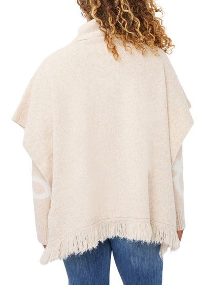 Vista posterior de poncho en punto EsQualo color crema con silueta amplia y cuello alto.