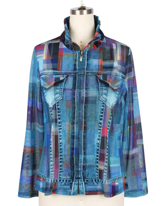 set denim mesh cuadros multicolor chamarra