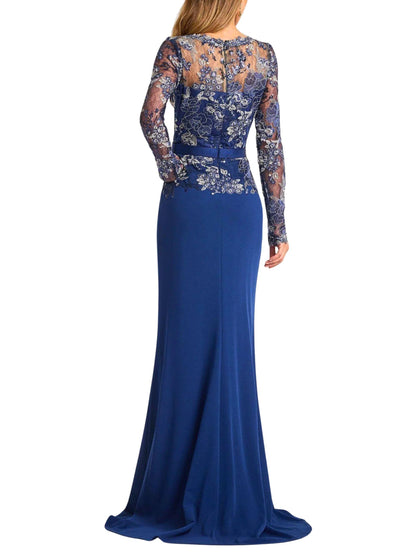 Espalda de Vestido Largo Encaje Bordado Manga Larga con transparencias y bordado floral