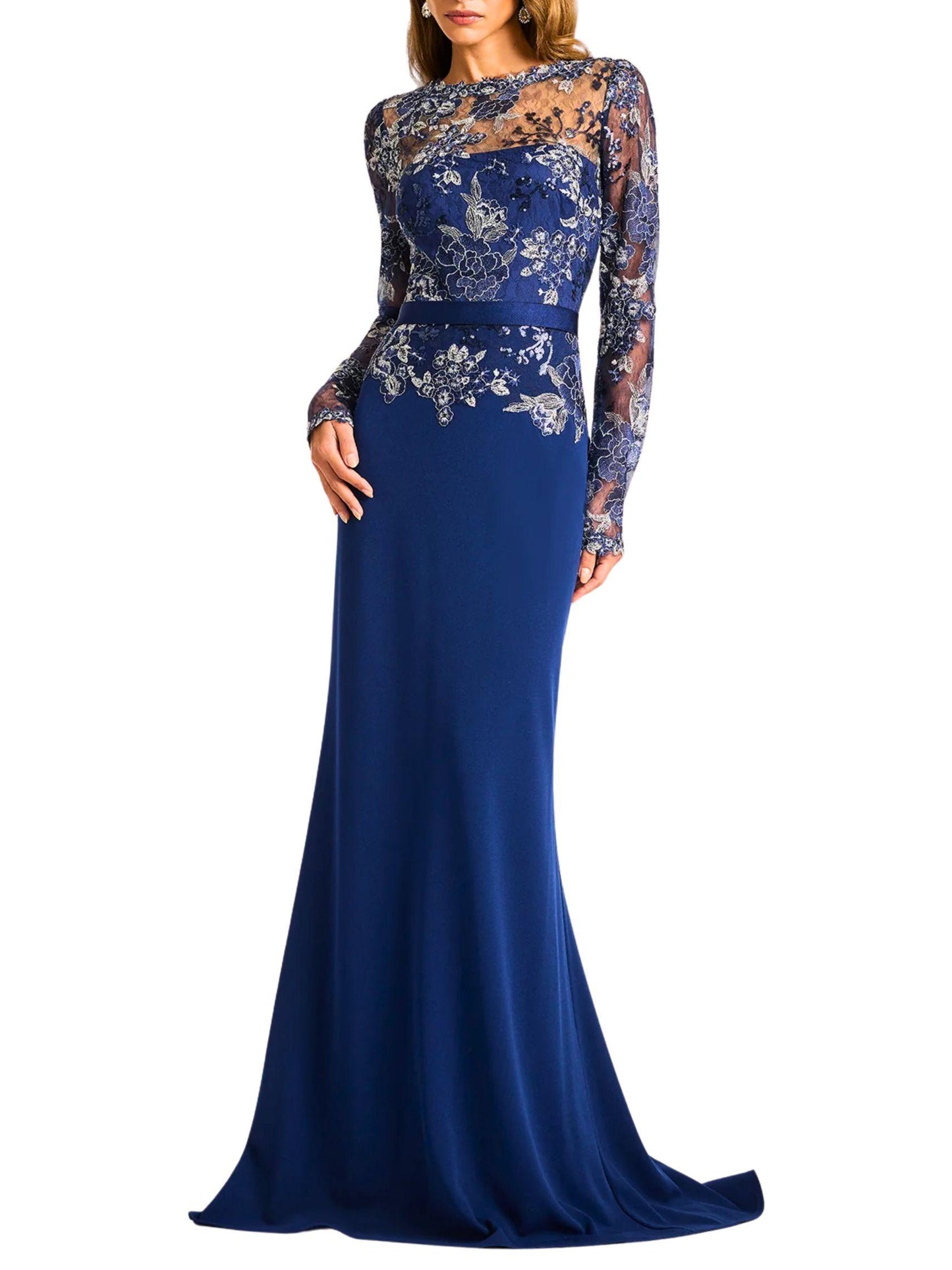 Vestido Largo Encaje Bordado Manga Larga de Tadashi Shoji para mamá de la novia