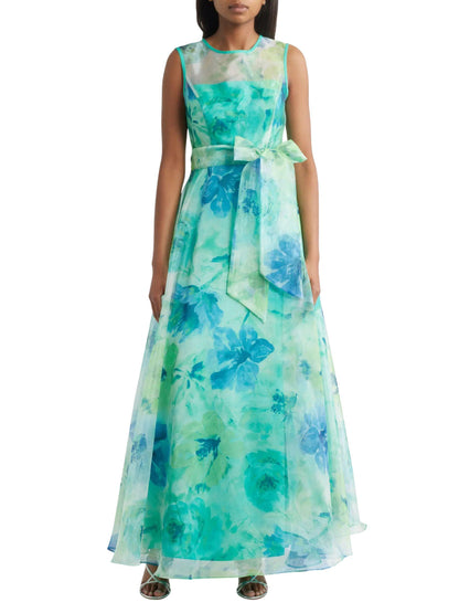 Vestido Largo Organza Floral Verde estampado acuarela de Eliza J