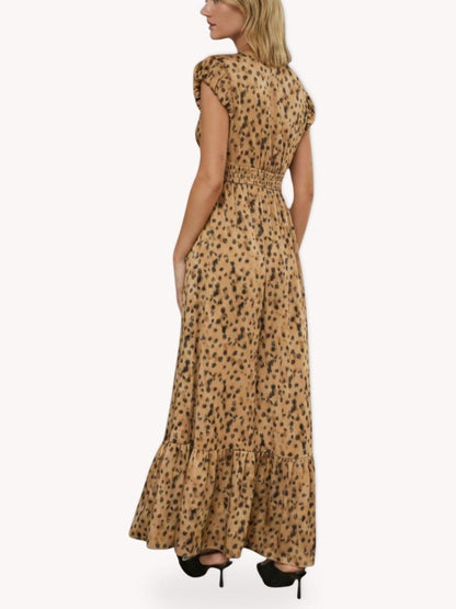 Vista posterior de vestido maxi animal print