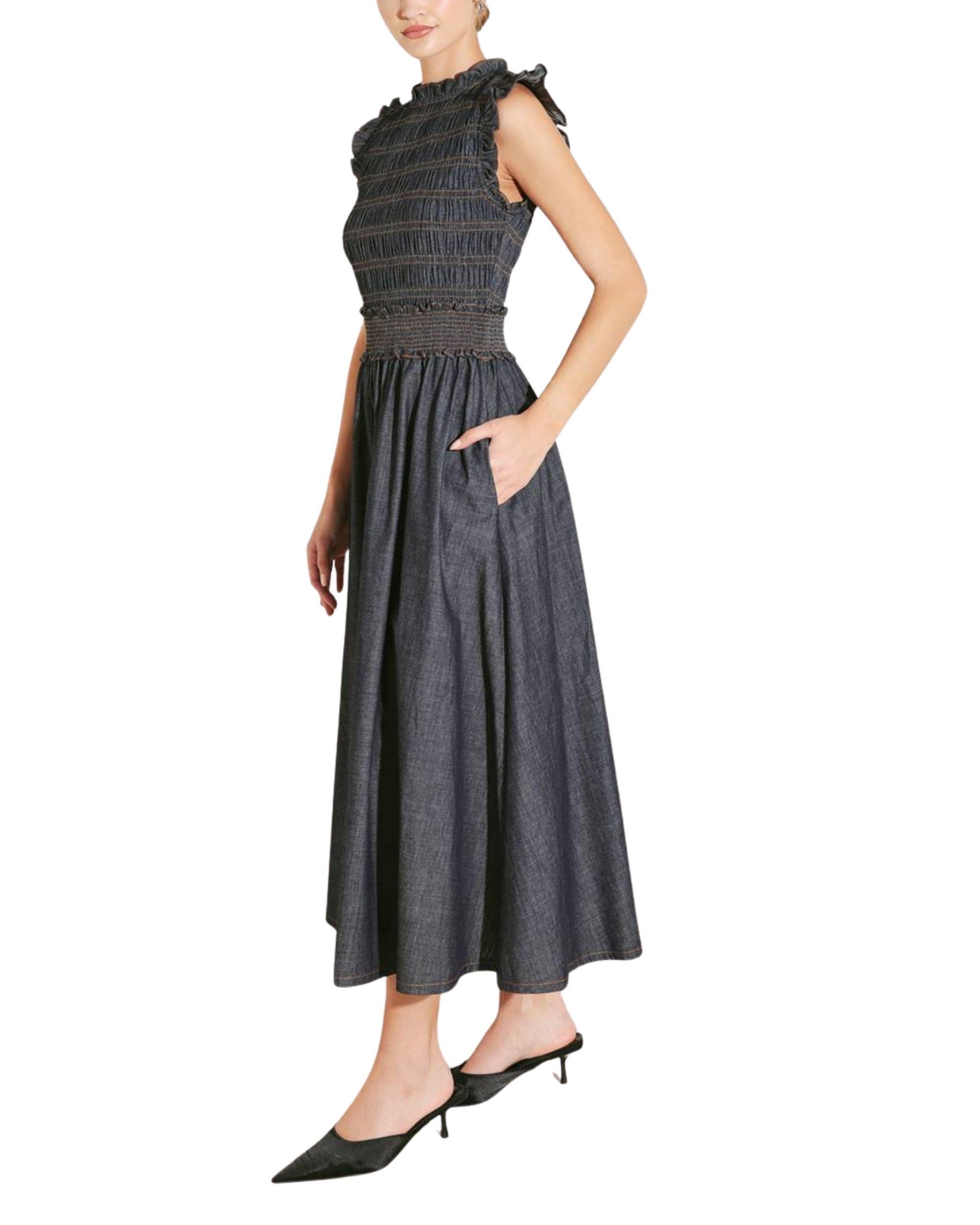 vestido midi mezclilla smock movimiento