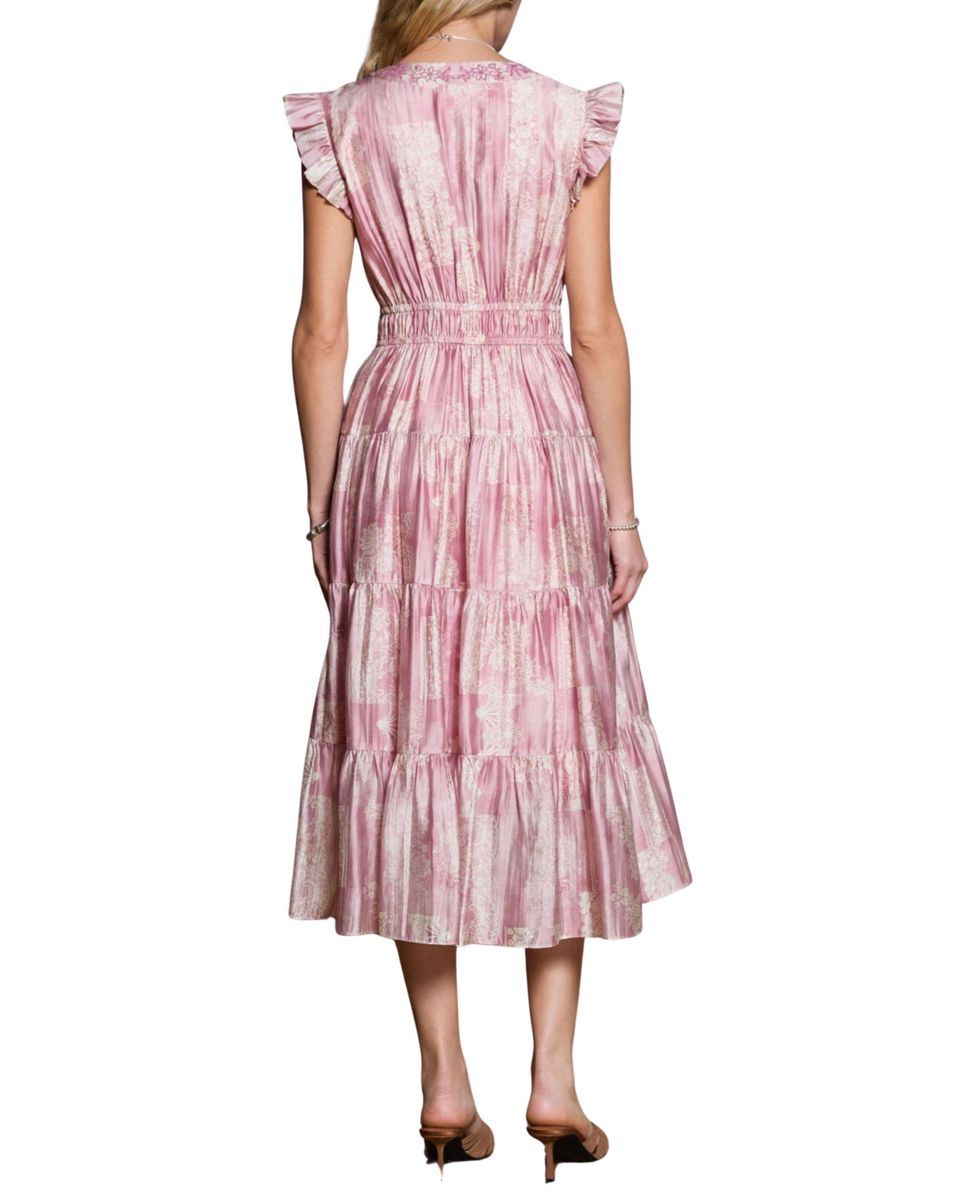 vestido midi rosa estampado floral espalda