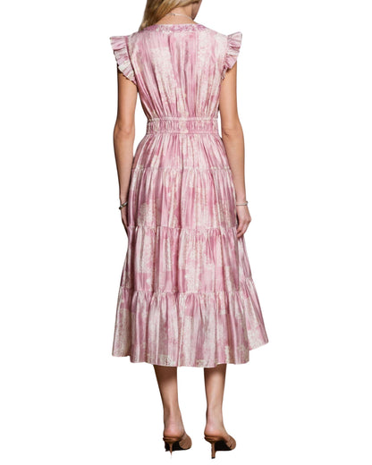 vestido midi rosa estampado floral espalda
