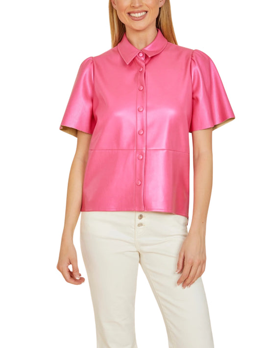 Blusa de manga corta en piel vegana